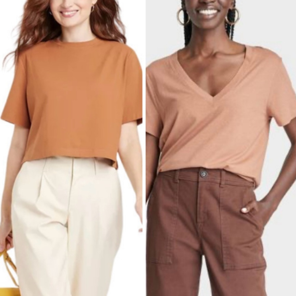 A New Day Short Sleeve Tshirt BUNDLE Brown Tan Neutral Basics Women Medium New